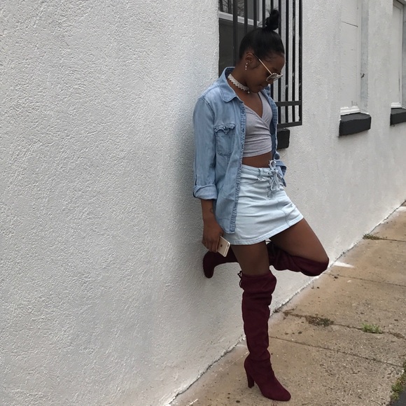 Lace Up Denim Skirt - Picture 1 of 3